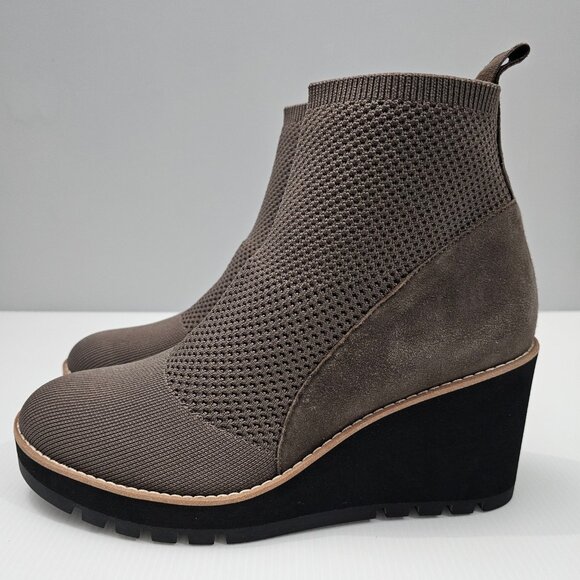 NEW Eileen Fisher Quill Ankle Bootie Wedge Platform Rye Brown Knit Size 10